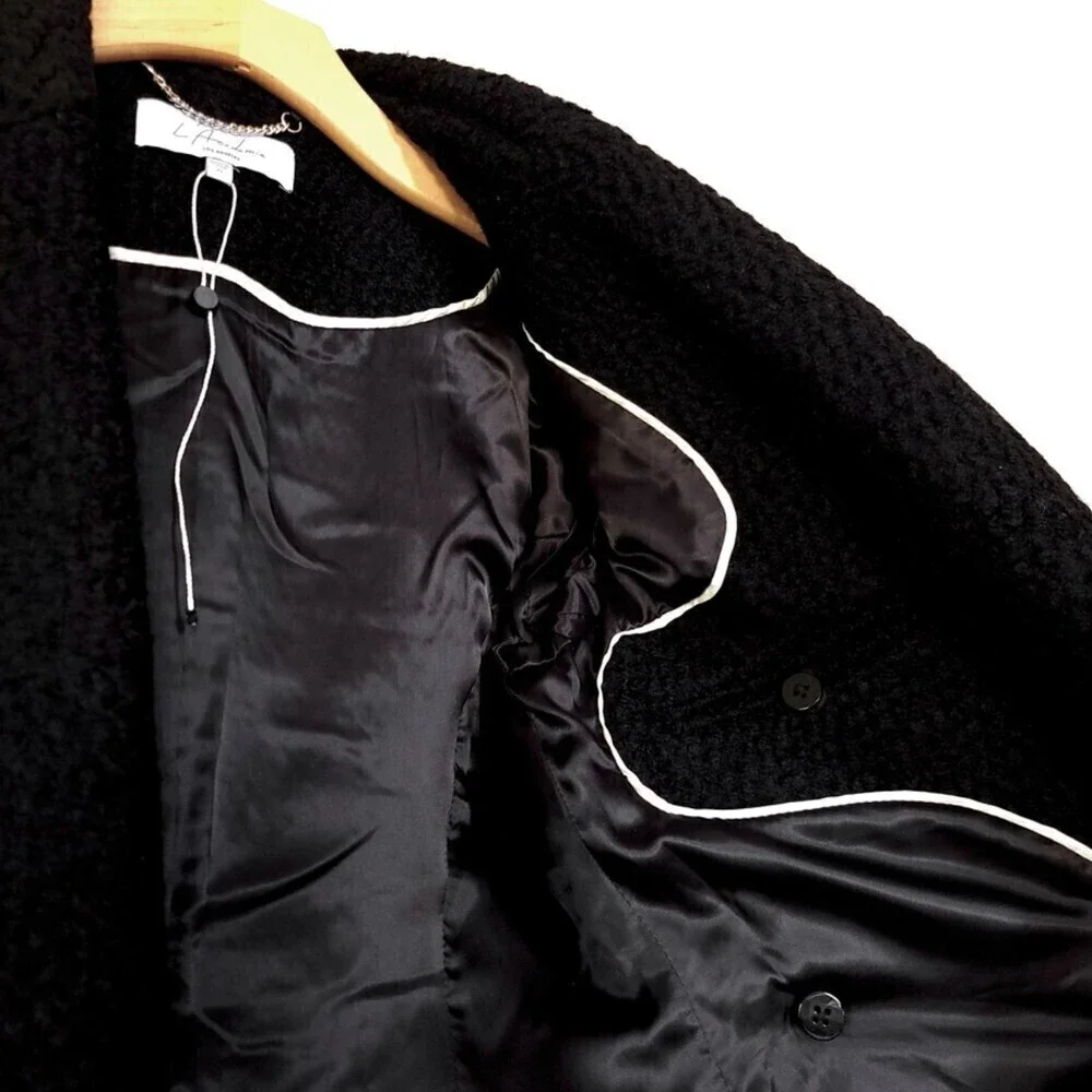 NEW L'Academie Boucle Wool Micha Long Coat Black Tailored Old Money Minimal XS - Picture 12 of 15